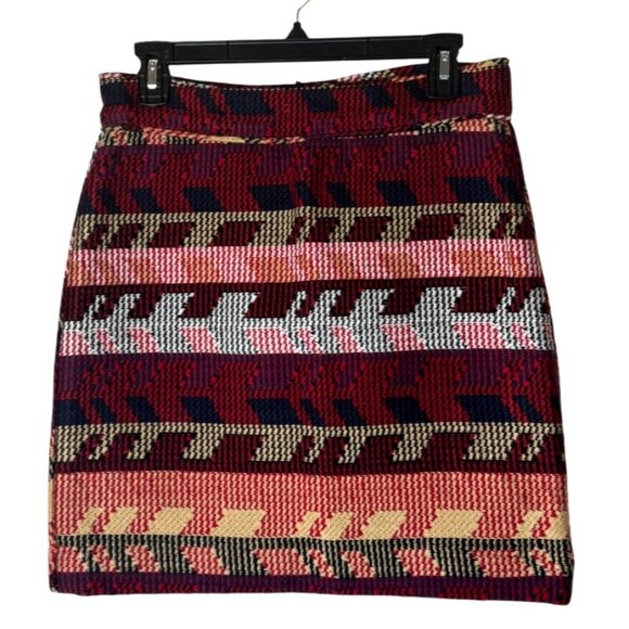 Maje Skirt Women Medium‎ Red Rouge Jacquard Tweed Jakarto Pencil Straight Mini - Picture 2 of 10